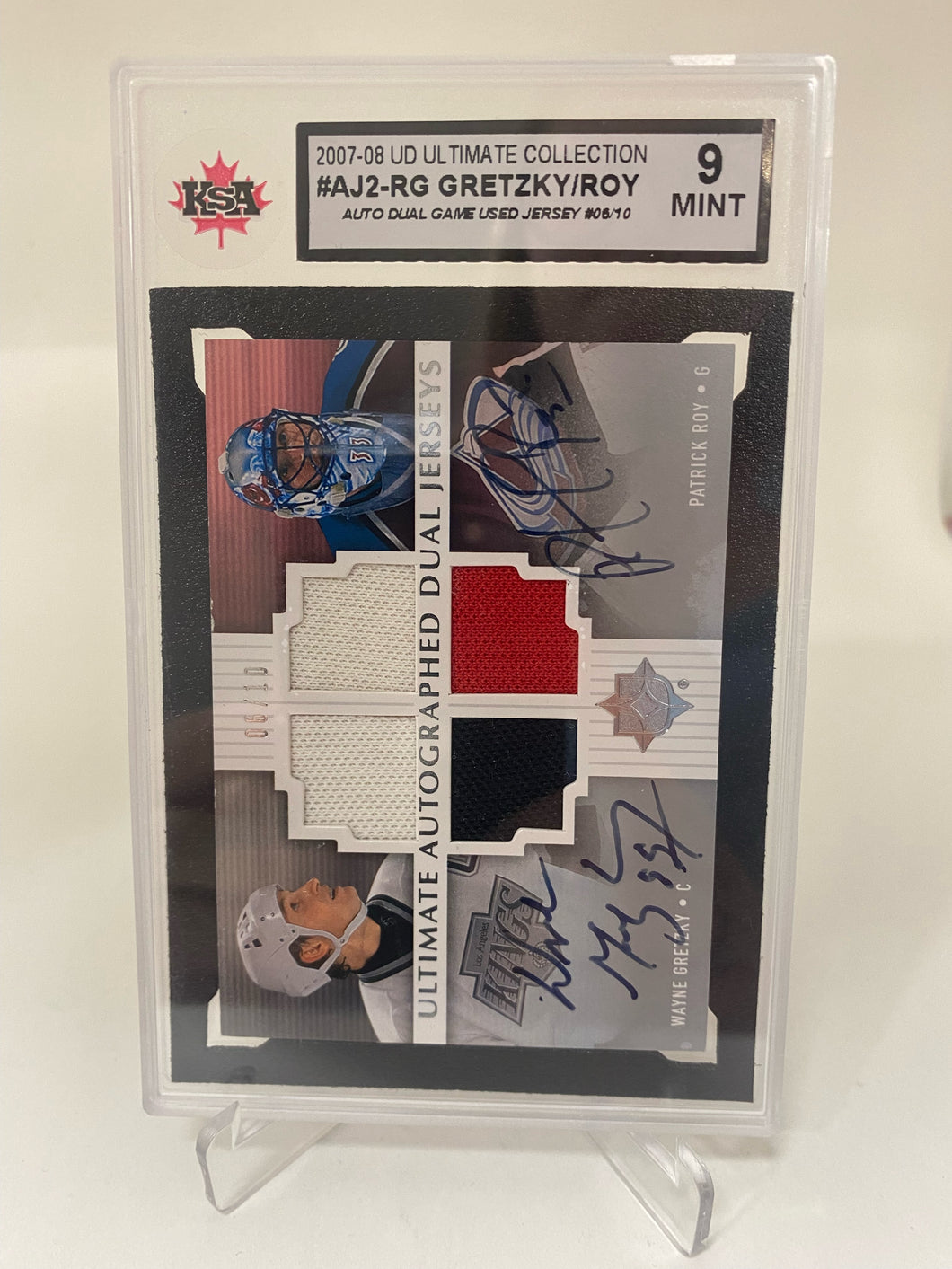 2007-08 UD Ultimate Collection #AJ2-RG Gretzky/Roy Auto Dual Game Used Jersey /10 KSA 9