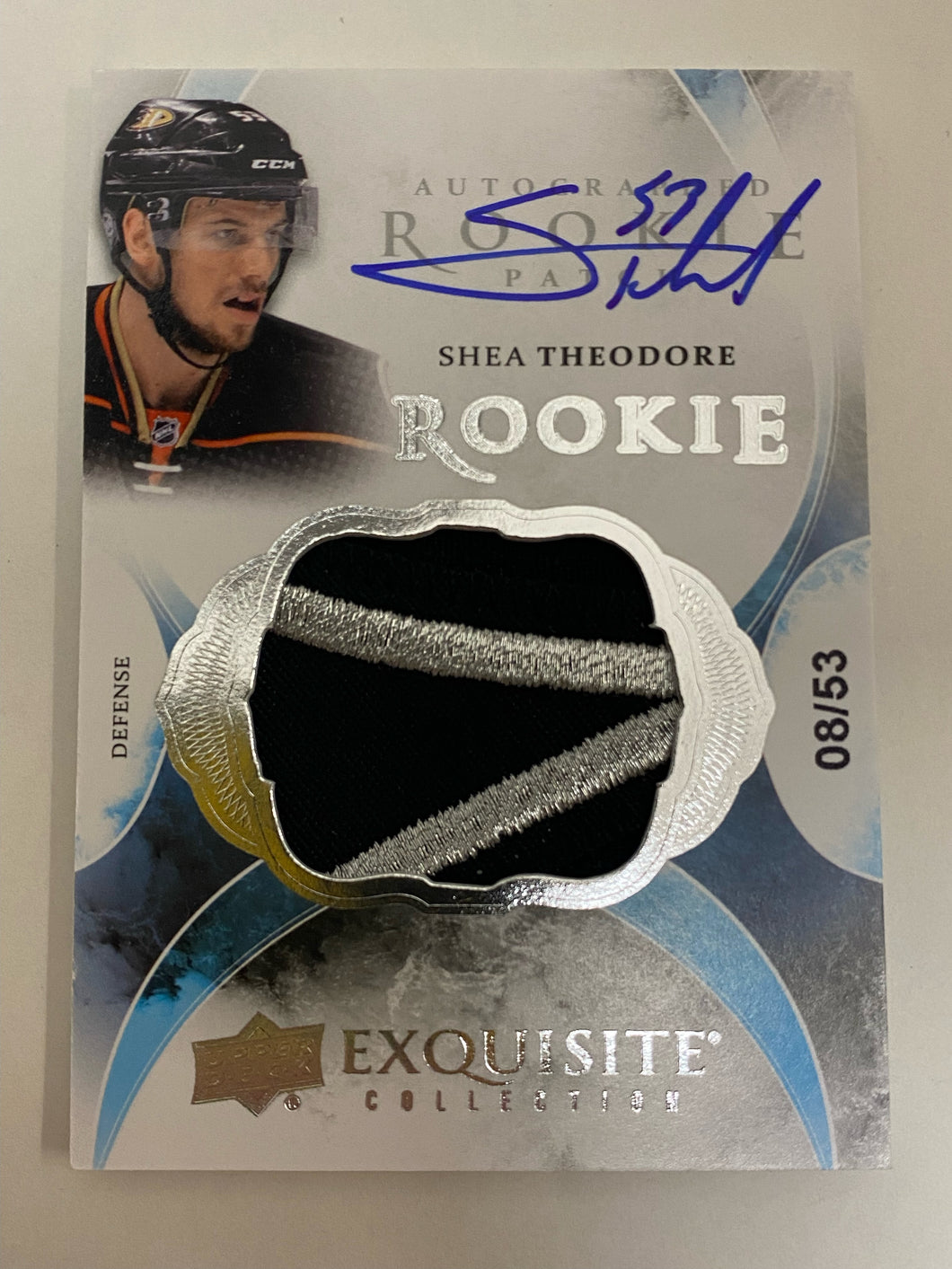 2016-17 Upper Deck Exquisite Collection Shea Theodore Auto Rookie Jersey Patch /53