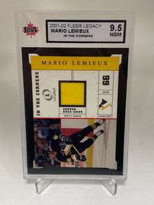 2001-02 Fleer Legacy Mario Lemieux In the Corners Game Used Board KSA 9.5