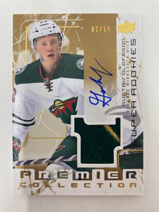 2015-16 UD Premier #SAA-GO Super Rookies Gustav Olofsson Auto Jersey Patch /15